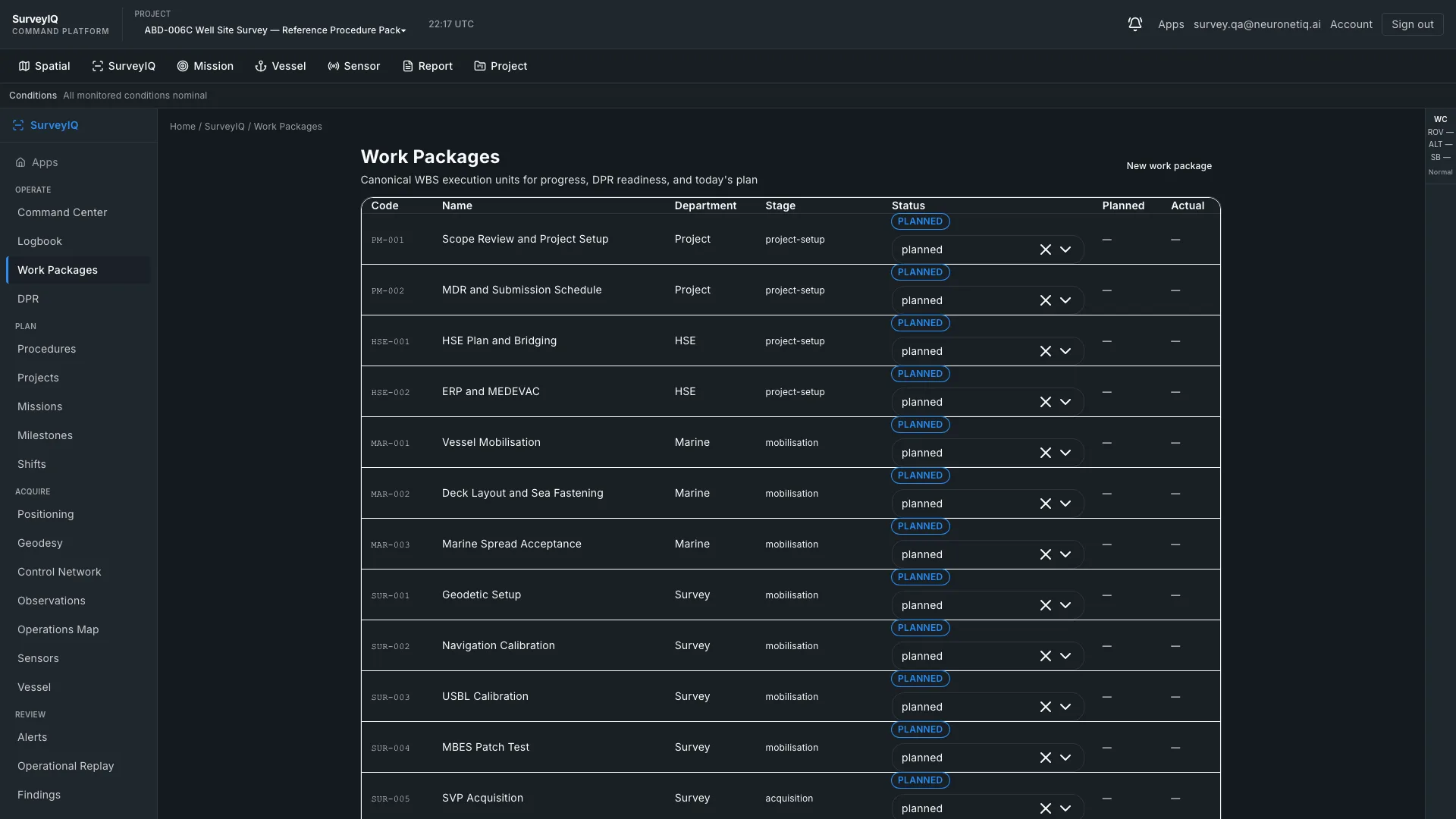 SurveyIQ work packages — executable plan from approved procedures